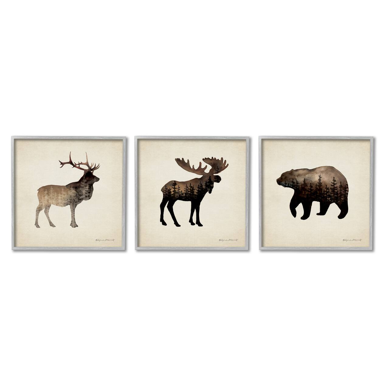 Stupell Industries Woodland Animal Silhouettes Rustic Forest Pine Tree Landscape Framed Wall Art
